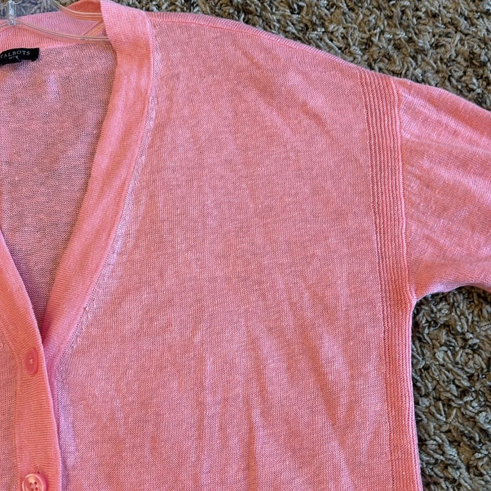 NWOT Talbots Girlfriend‎ Coral Linen Sweater Cardigan Size Lp
